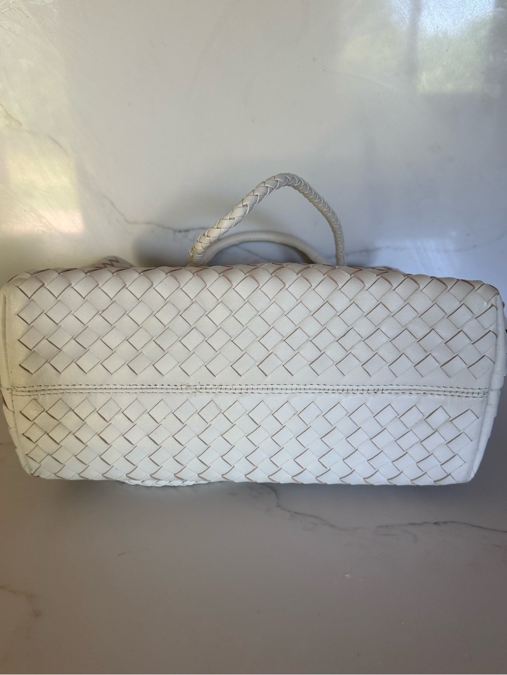 Quince Italian Leather Handwoven Large Satchel Bone - Picture 4 of 7